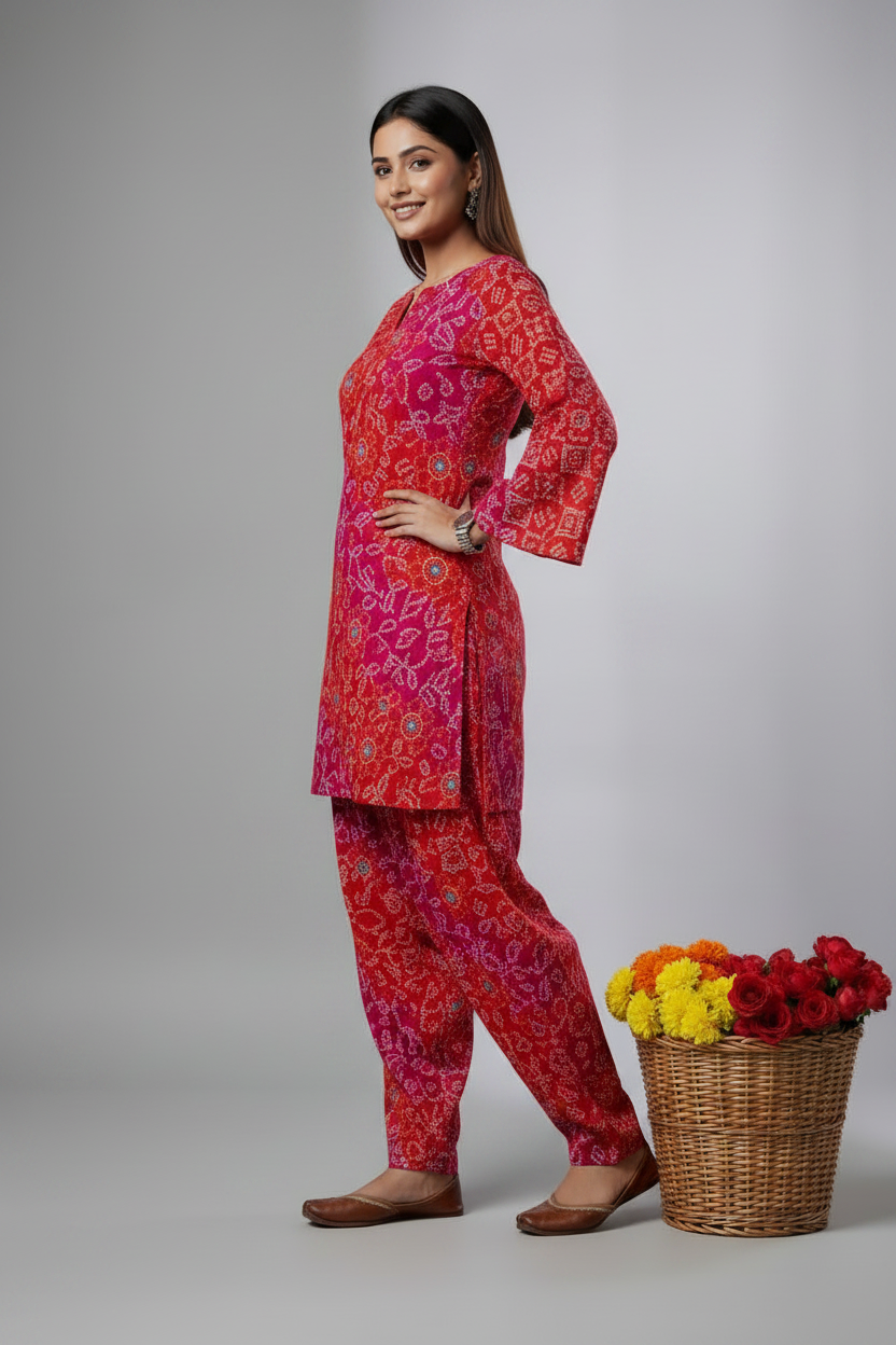 Bandhej Print Kurta Pant Set for Women