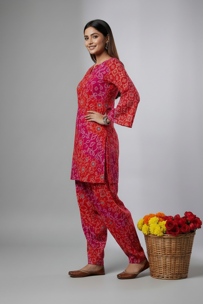 Bandhej Print Kurta Pant Set for Women