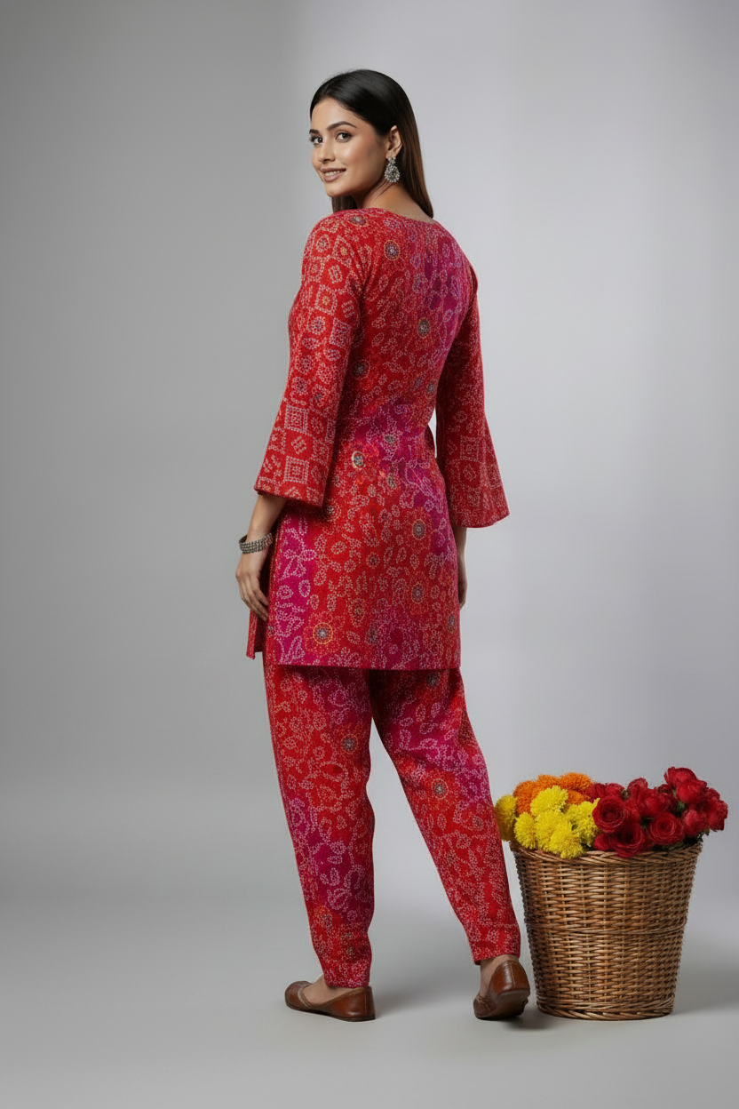 Bandhej Print Kurta Pant Set for Women