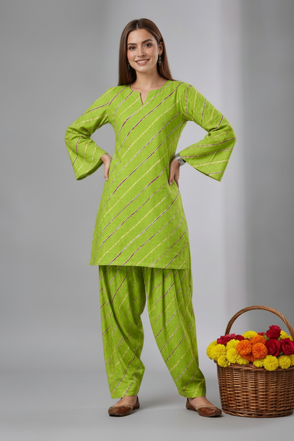 Leheriya Print Kurta Pant Set for Women