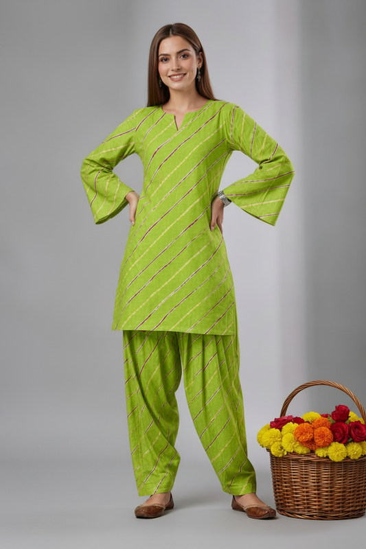 Leheriya Print Kurta Pant Set for Women