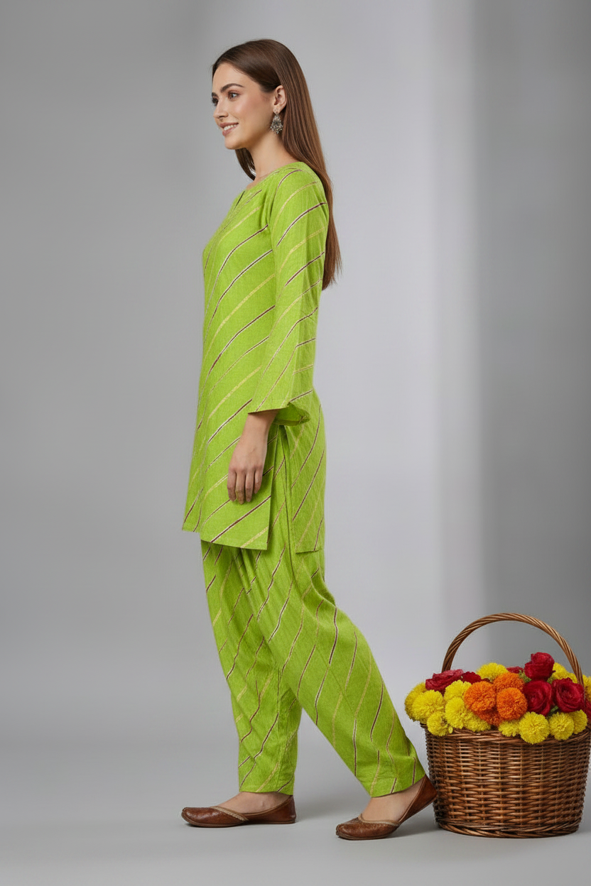 Leheriya Print Kurta Pant Set for Women
