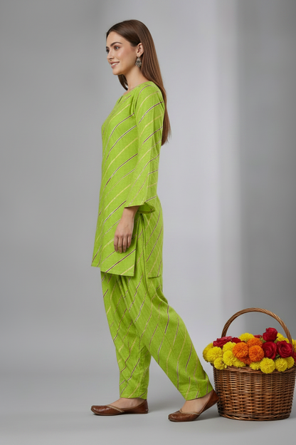 Leheriya Print Kurta Pant Set for Women