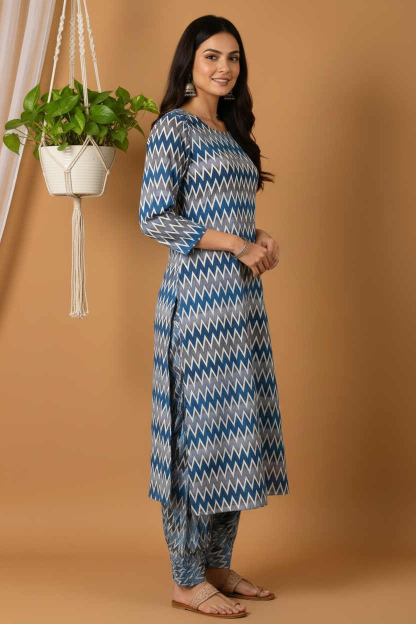 Geometry Print Kurta Pant Set for Women