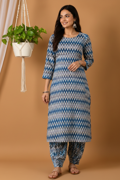 Geometry Print Kurta Pant Set for Women