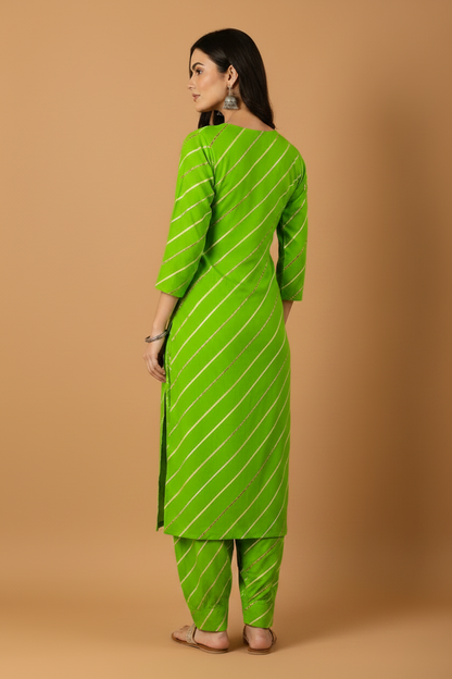 Leheriya Print Kurta Pant Set for Women