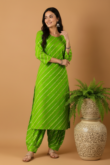 Leheriya Print Kurta Pant Set for Women