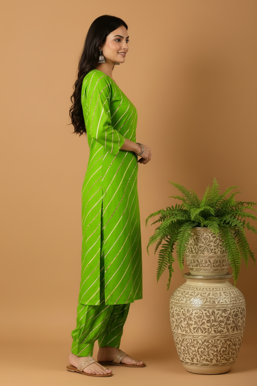 Leheriya Print Kurta Pant Set for Women