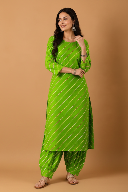 Leheriya Print Kurta Pant Set for Women