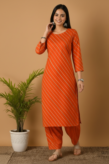 Leheriya Print Kurta Pant Set for Women