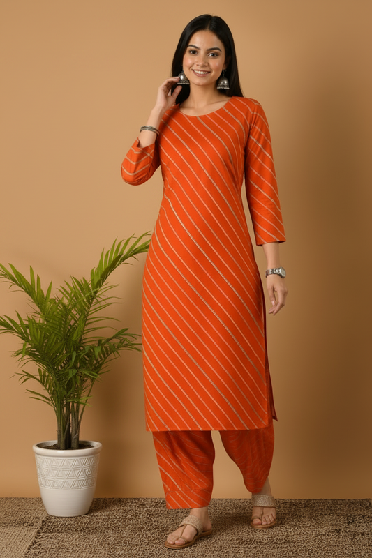 Leheriya Print Kurta Pant Set for Women
