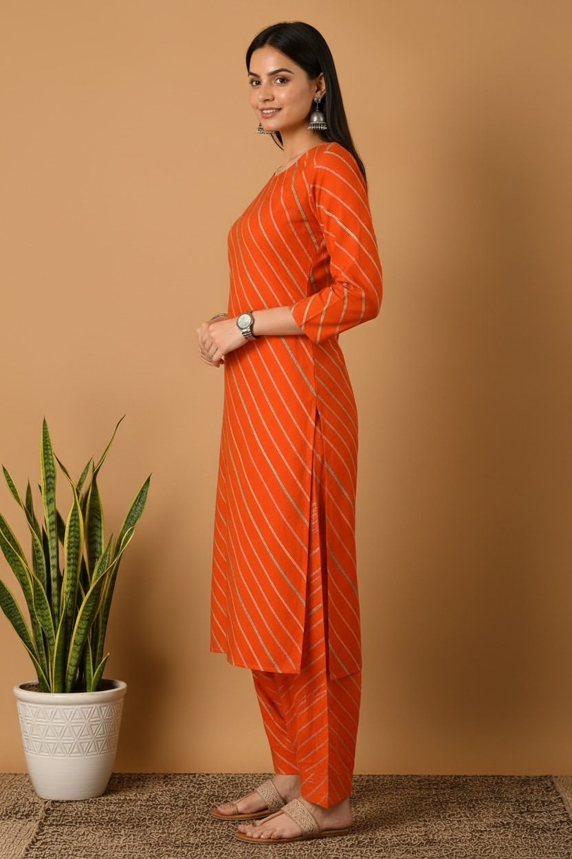 Leheriya Print Kurta Pant Set for Women