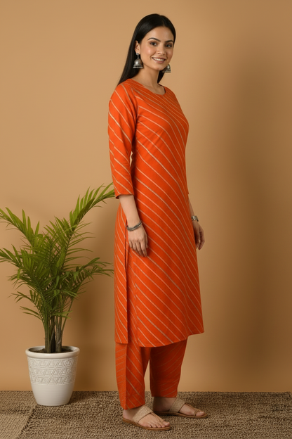 Leheriya Print Kurta Pant Set for Women