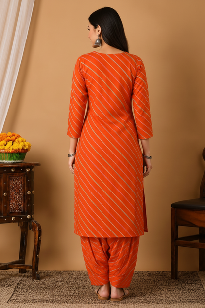Leheriya Print Kurta Pant Set for Women