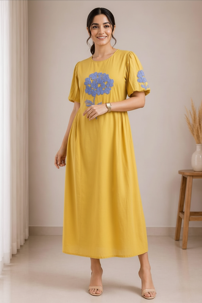 Yellow Cotton Dress for Women