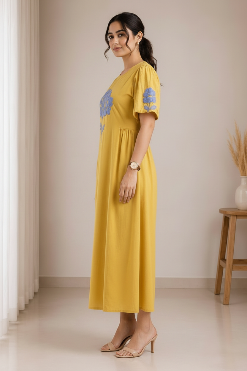 Yellow Cotton Dress for Women