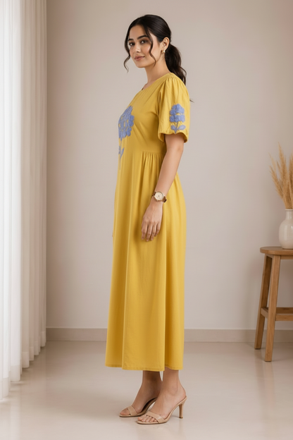 Yellow Cotton Dress for Women