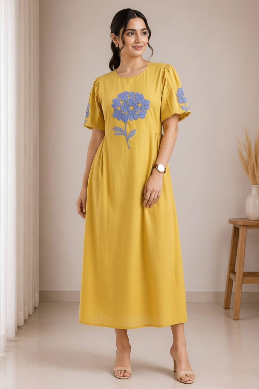 Yellow Cotton Dress for Women