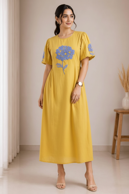 Yellow Cotton Dress for Women