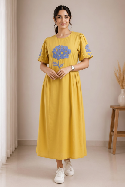 Yellow Cotton Dress for Women
