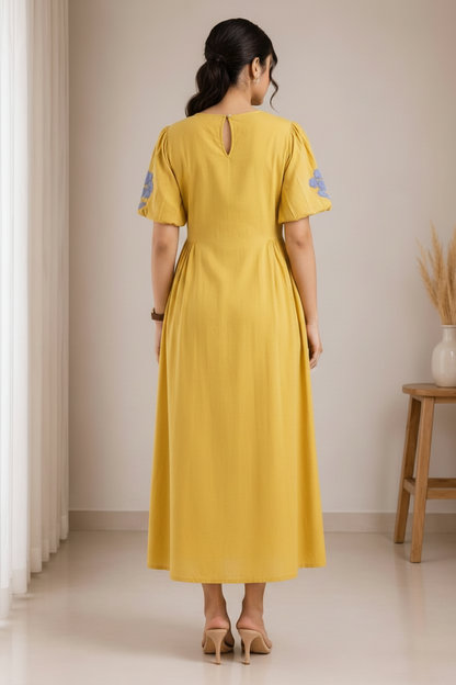 Yellow Cotton Dress for Women