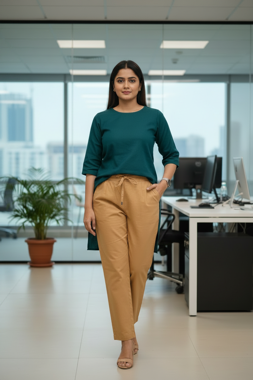 Everyday Carmel Camel Cotton Pant For Women