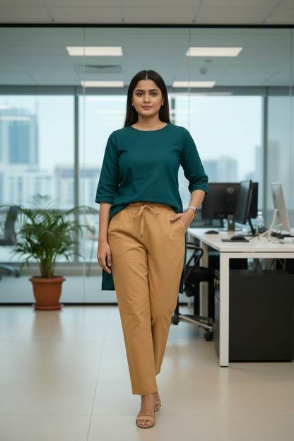 Everyday Carmel Camel Cotton Pant For Women