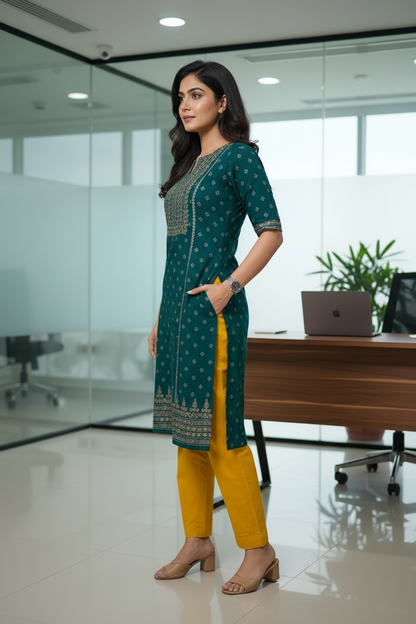 Everyday Mustard Yellow Cotton Pant For Women
