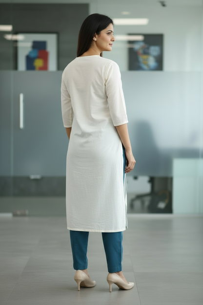 Everyday Teal Blue Cotton Pant For Women