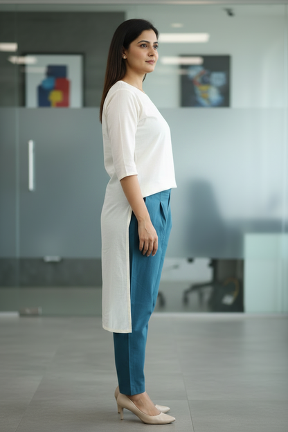 Everyday Teal Blue Cotton Pant For Women