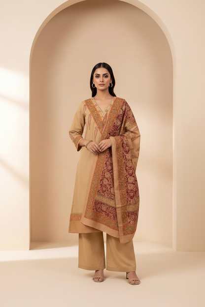 Flex Cotton Kalamkari Block Print Kurta, Pants & Dupatta Set