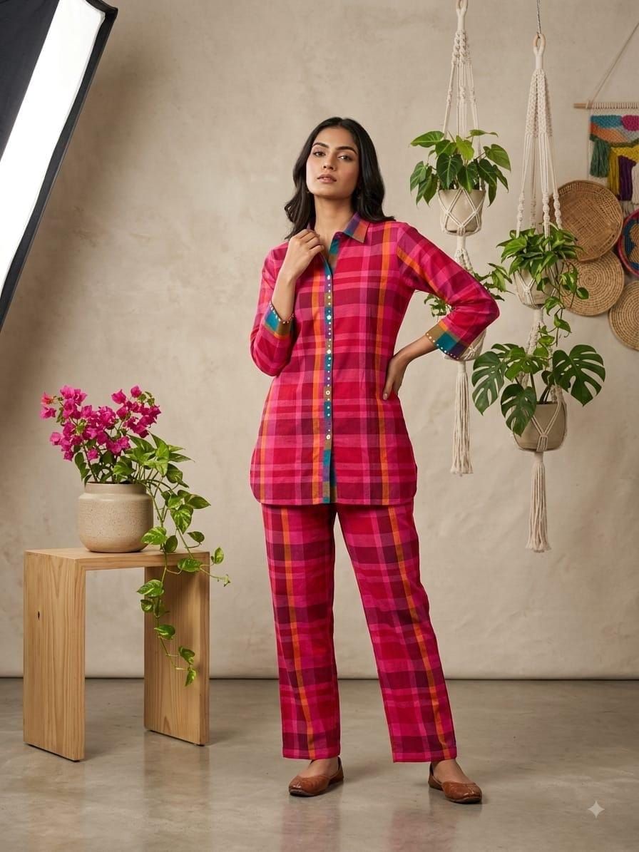 Madras Check Handloom Co-ord Set For Women