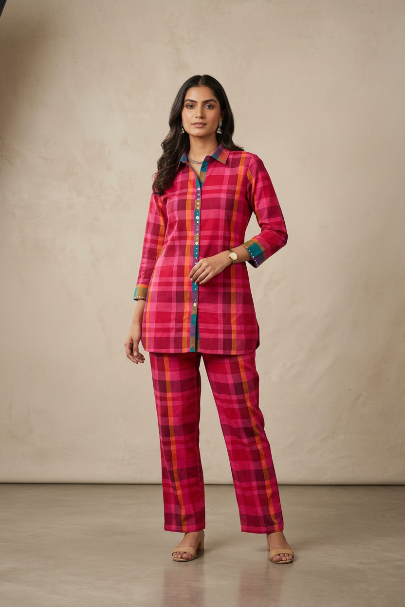 Madras Check Handloom Co-ord Set For Women