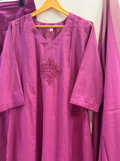 Handloom Cotton Kurta, Pants & Dupatta Set