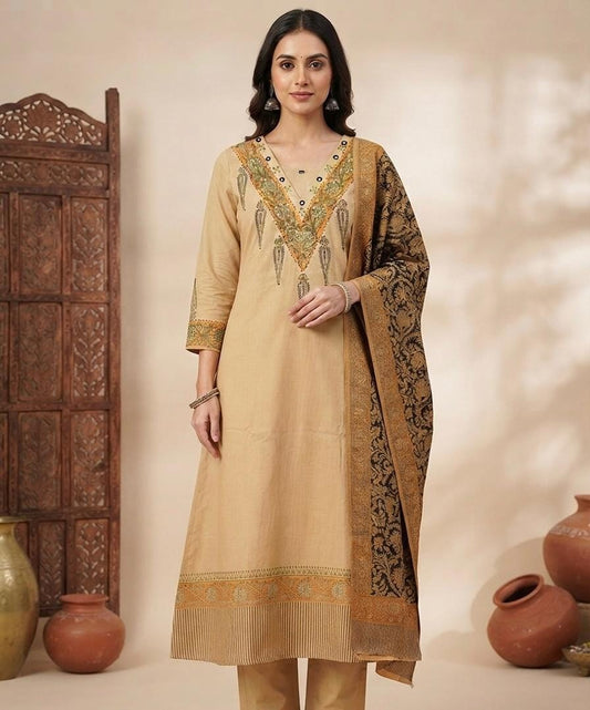 Flex Cotton Kalamkari Block Print Kurta, Pants & Dupatta Set