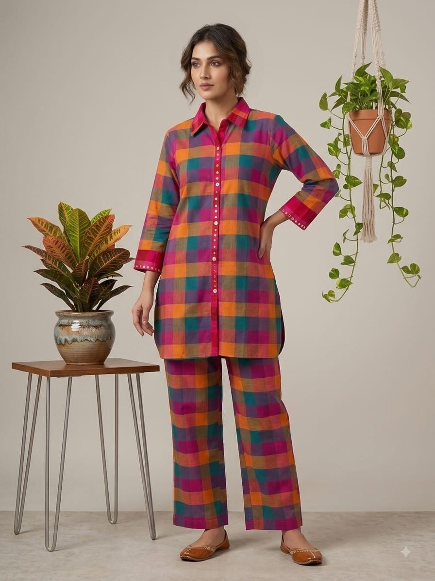 Madras Check Handloom Co-ord Set For Women