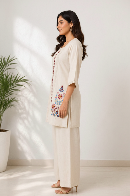 White Cotton Co-ord Set For Women