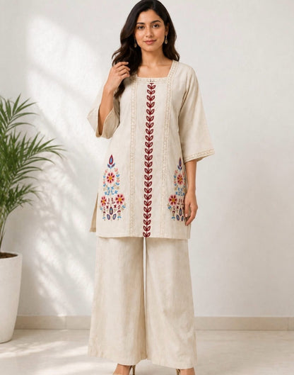 White Cotton Co-ord Set For Women