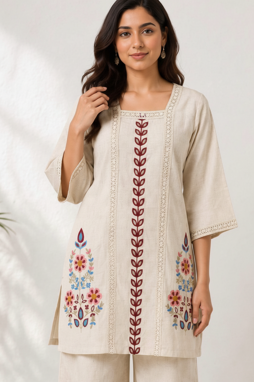White Cotton Co-ord Set For Women