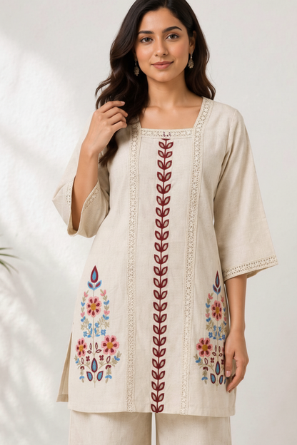 White Cotton Co-ord Set For Women