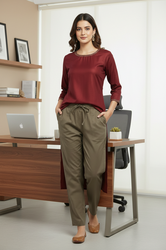 Everyday Cement Grey Cotton Pant For Women