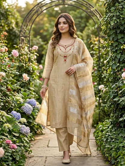 Premium Crush Tissue Kurti Set with Zardosi Handwork & Pure Jacquard Dupatta