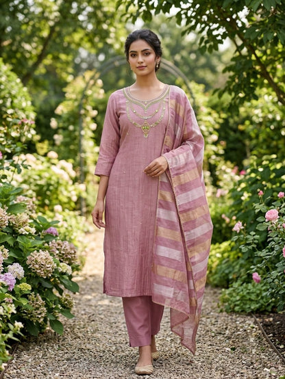 Premium Crush Tissue Kurti Set with Zardosi Handwork & Pure Jacquard Dupatta