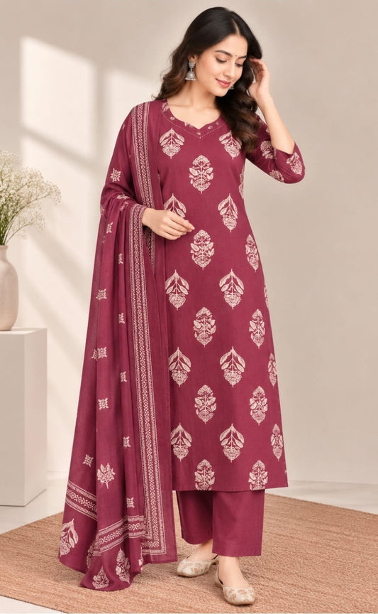 Pragya Cotton Kurta, Pants & Dupatta Set