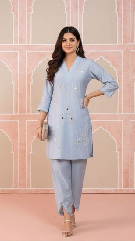 Silver Muslin Silk Co-ord Set