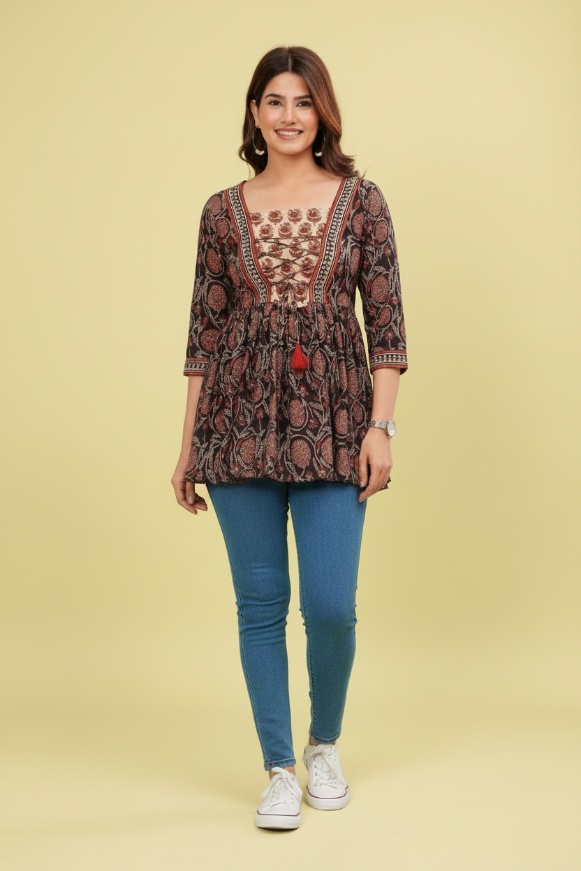Pure Organic Cotton Frill Short Kurti
