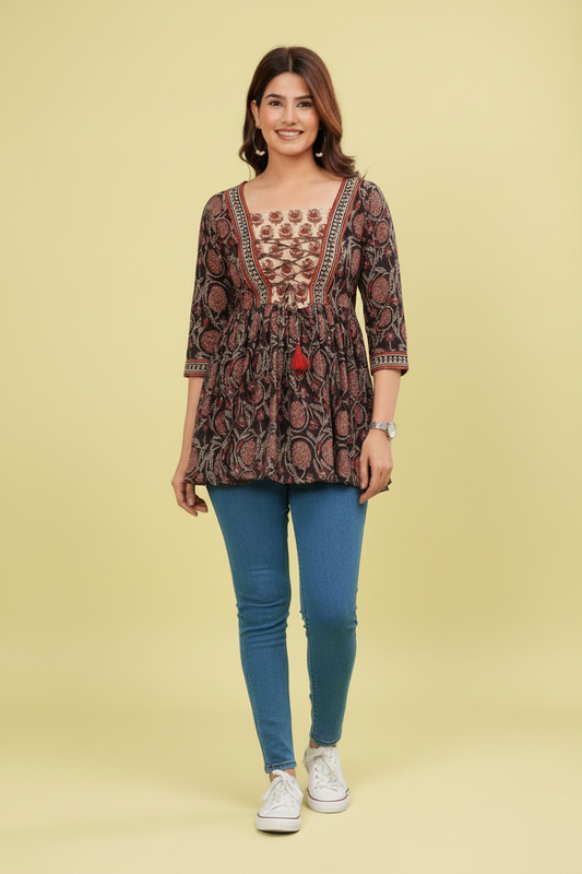 Pure Organic Cotton Frill Short Kurti