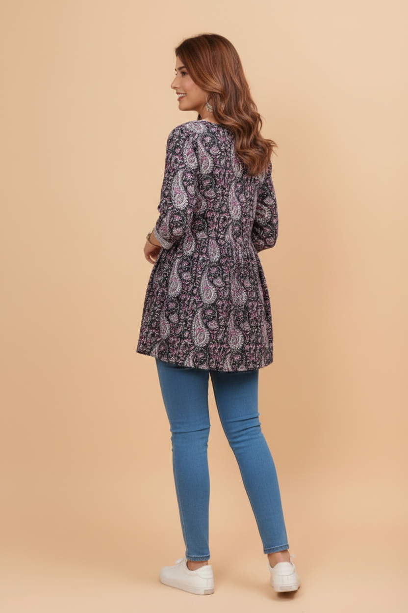 Pink Organic Cotton Frill Short Kurti
