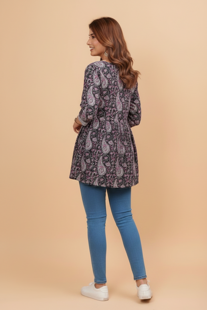 Pink Organic Cotton Frill Short Kurti