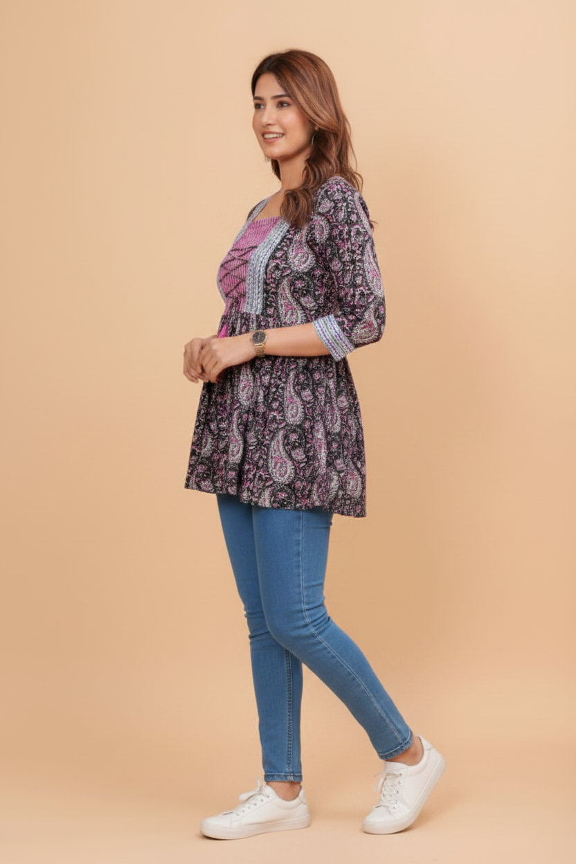 Pink Organic Cotton Frill Short Kurti